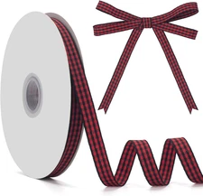 Gingham Ribbon, Black and Red Plaid Checkered Ribbon 3/8 inch x 50 Yards, Black 