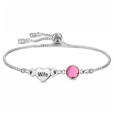 Wife Gifts from Husband Dainty Silver Link Bracelet for Wife Wifey Heart Bracele