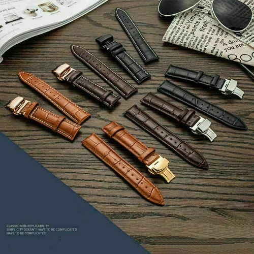 Genuine Butterfly Deployant Clasp Buckle+ Leather Watch Band Strap 19mm-24mm - Picture 3 of 11