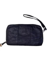 Travelon Wallet Wristlet Clutch Black With Blue ID Window RFID Travel