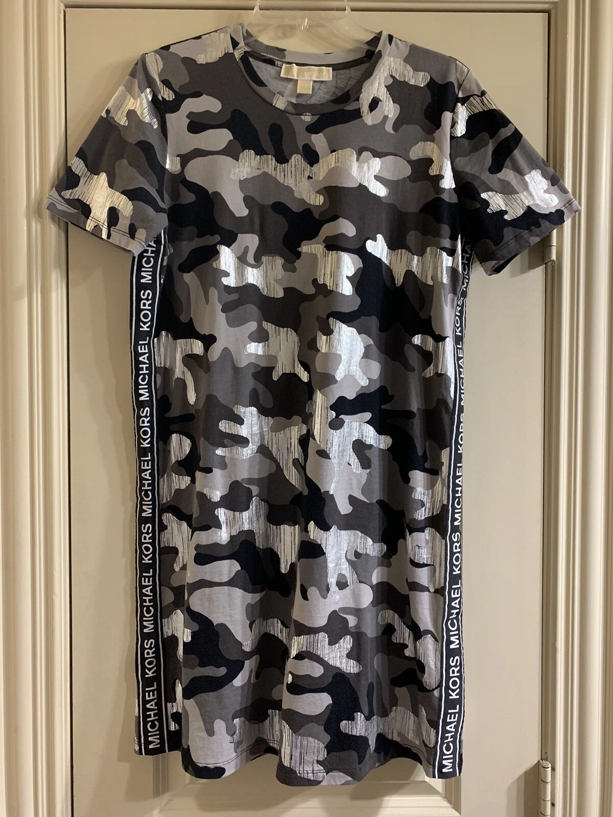 Abito Camicia Donna Michael Kors Stampa Cammo Logo (S M Gunmetal)