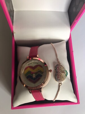Betsey Johnson Ladies Set Rainbow Heart Watch & Crystal  display picture 3