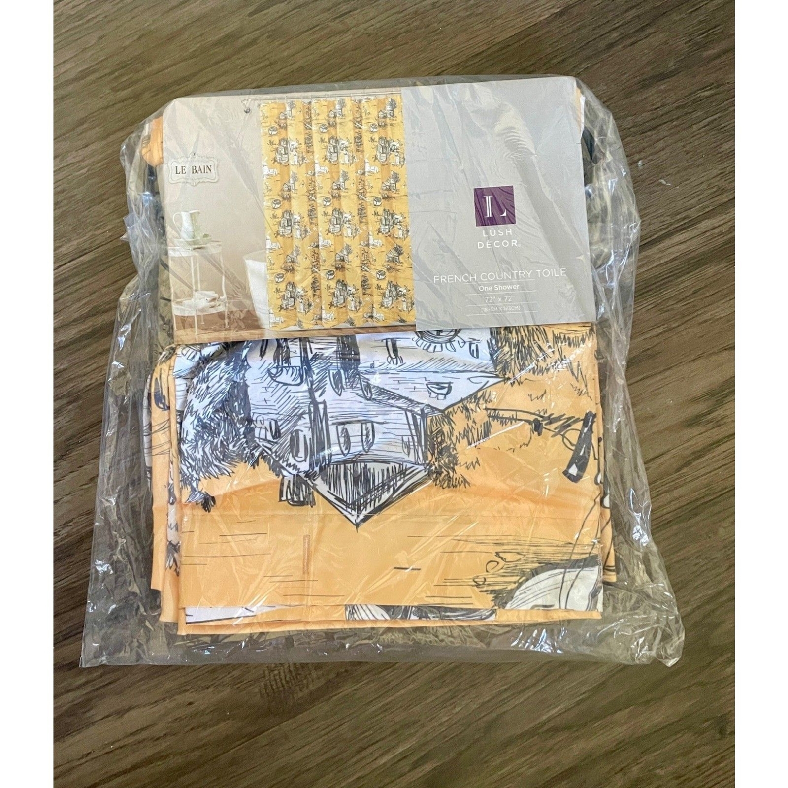 Lush Decor Yellow & Gray French Country Toile Fabric Shower Curtain