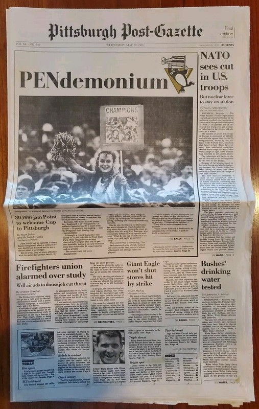 PITTSBURGH PENGUINS 29 MAY 1991 STANLEY CUP CHAMPS POST-GAZETTE VINTAGE NEWSPAPE