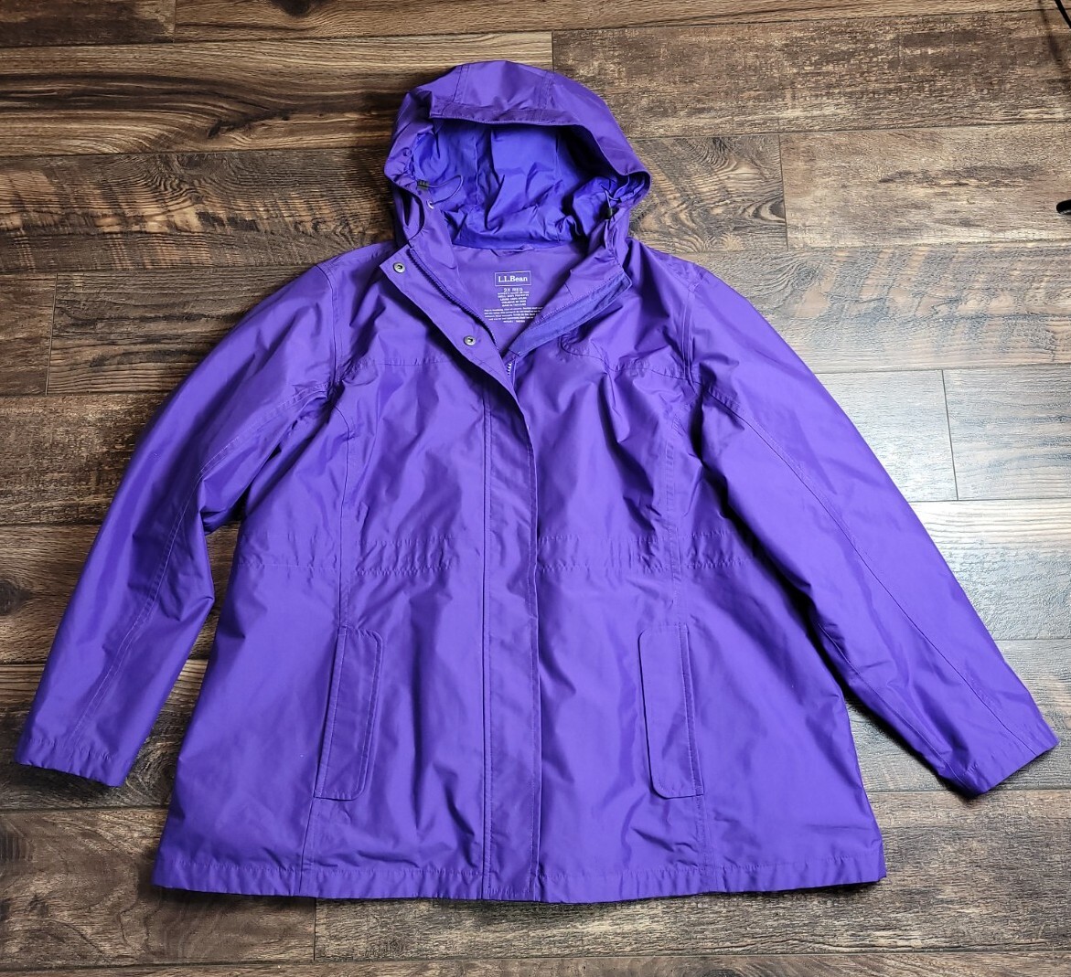 LL BEAN H2OFF Rain Waterproof Full Zip Lined Hooded Jacket Purple Size