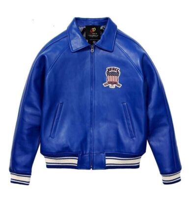 Men's Avirex Blue Real Bomber American Flight Jacket Real Sheep