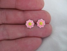 Sterling Silver 8.5mm delicate pink daisy girl's post stud earrings.