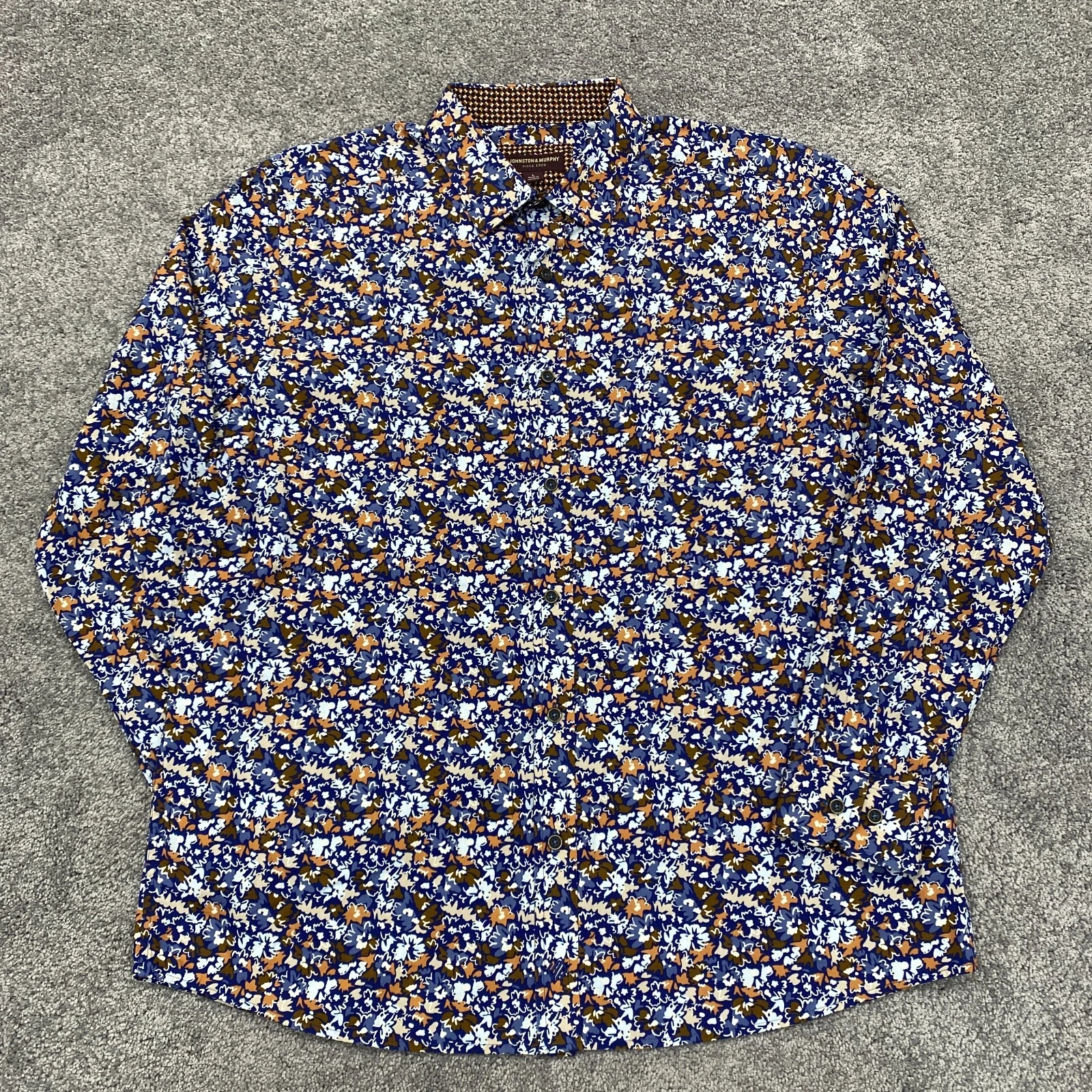 Johnston & Murphy Shirt Mens Large Blue Flip Cuff Floral Preppy Party
