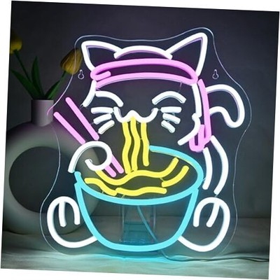 Japanese Fortune Cat Ramen Neon Sign for Kitchen, Bedroom, Fortune Cat Noodle