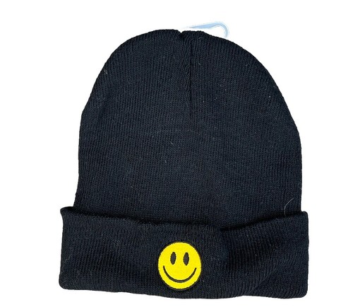 SMILIE SMILE STRICK MÜTZE KREMPEL MÜTZE ONE SIZE SCHWARZ PRINT - Bild 2 von 5