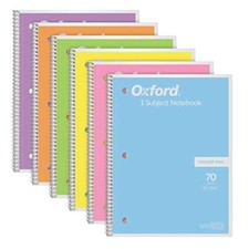 Oxford Spiral Notebook 6 Pack, 1 Subject, College Ruled Paper, 8 x Multicolor