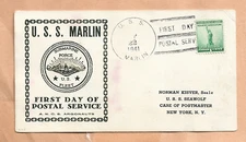 U.S.S. MARLIN FIRST DAY POSTAL SERVICE 1941 ARGONAUTS  NAVAL CARD