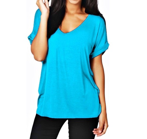 NEU DAMEN BAGGY OBERTEIL DAMEN TURN UP KURZARM LOCKERE PASSFORM OBERTEIL T-SHIRT GRÖSSE 8-26 - Bild 8 von 20