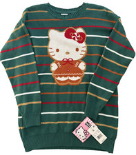 HELLO KITTY Green Winter Sweater Girls Size XL Striped Christmas Holiday NWT
