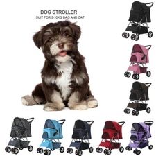 Foldable Pet Stroller 3/4-Wheels Dog Puppy Stroller Cart w/Cup Holder & Basket