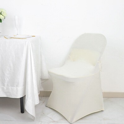 IVORY Satin Rosette Stretch Fitted Spandex Folding CHAIR COVER Party Events  - Main Image