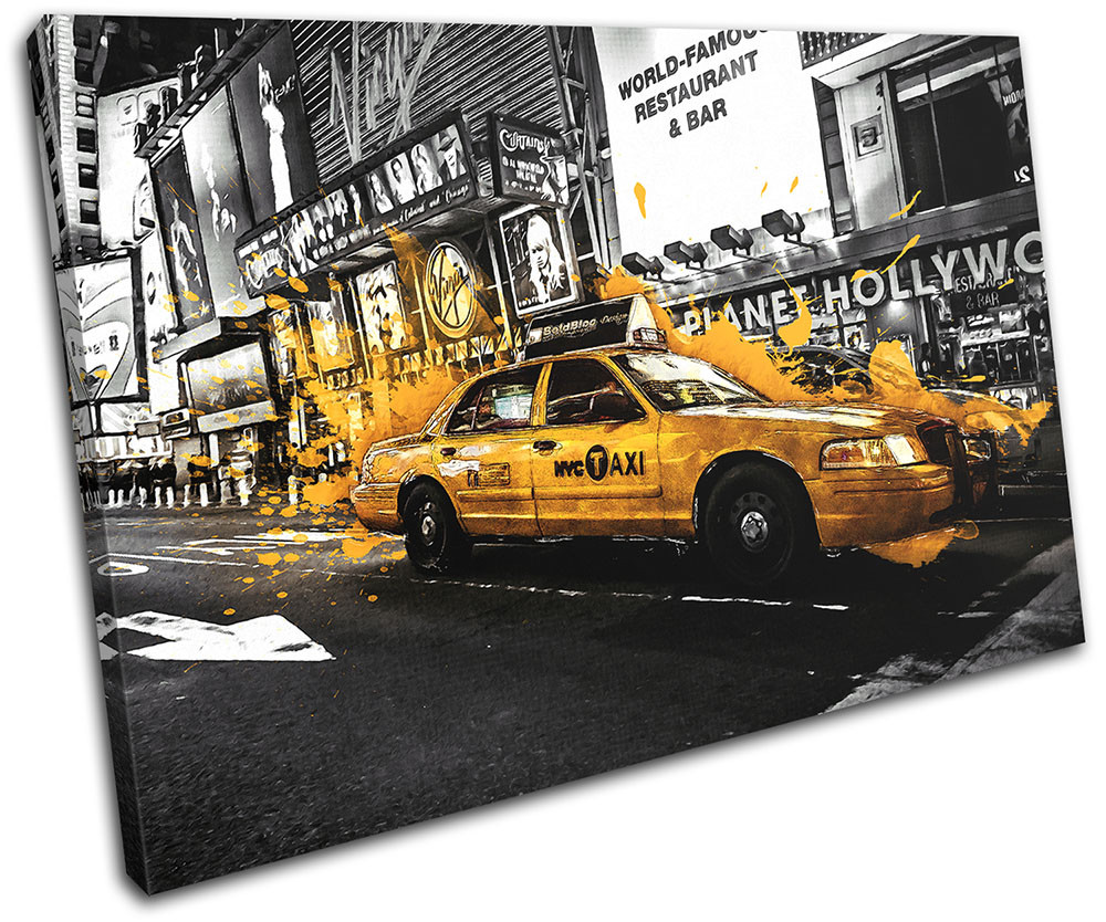 Vintage Yellow NYC Taxi Cab Single Canvas Wall Art Print  