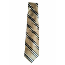 Vintage Daniel Craig Beige and Black Preppy Stripe Silk Tie