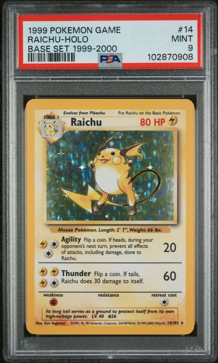 Raichu Holo 1999 Fossil psa9 ライチュウ 旧裏 PSA 9 - Pokemon Base Set Raichu - 4th Print - 1999-2000 - Uk print