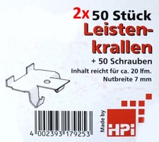 2x50 Stück Leisten-Krallen + Schrauben Befestigung Deckenleiste Paneele Kralle