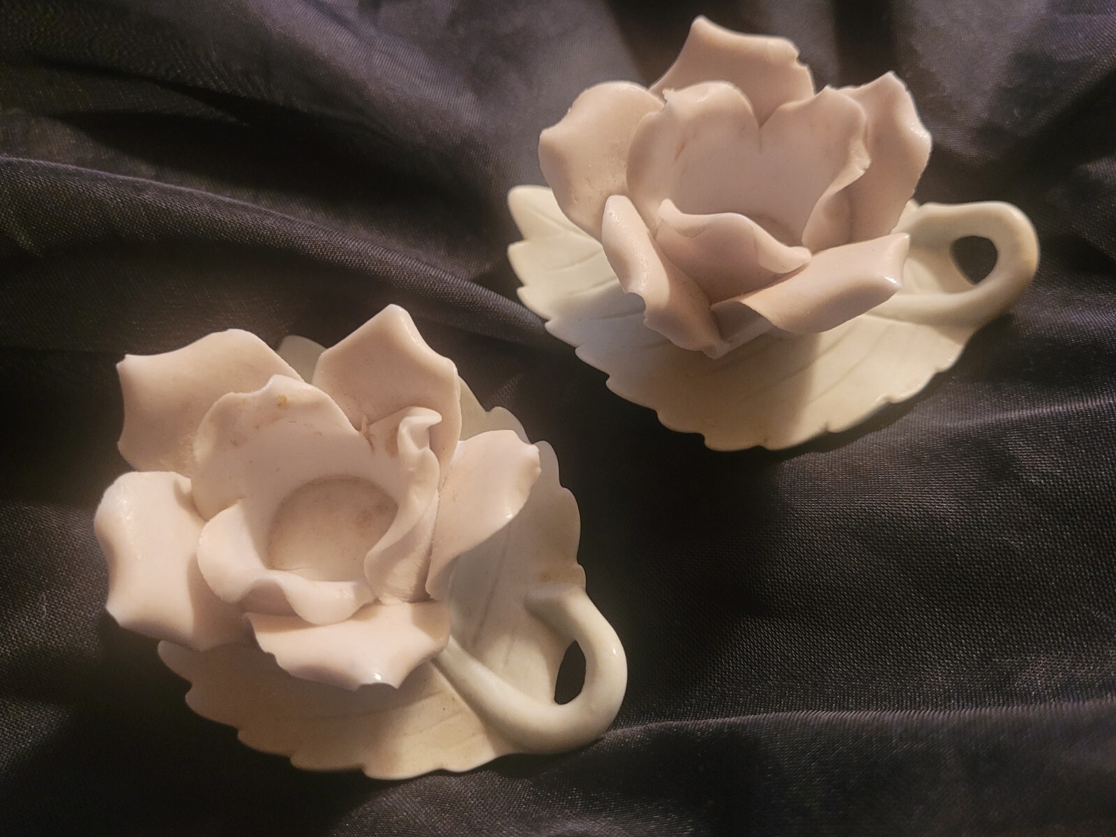 Ardalt Japan Candle Holders White Rose Mint Green Leaf set of 2