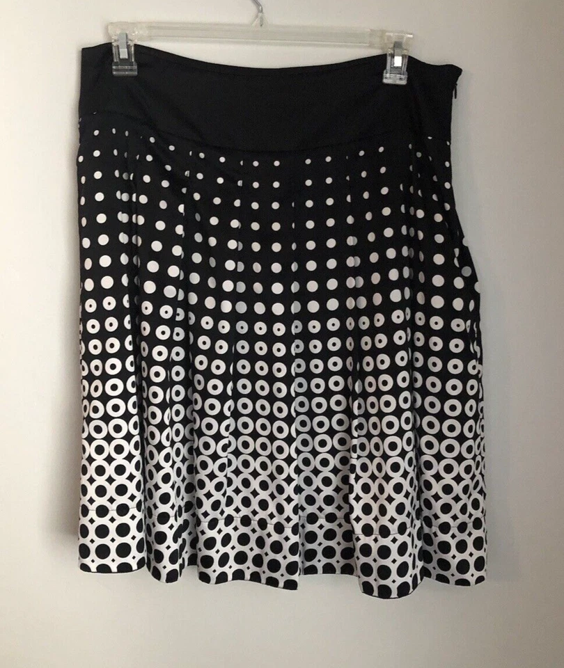 Falda Mujer Talla 12 Blanco y Negro Círculo Lunares LINDA Forrada Plisada Trabajo Carrera Foto 2 de 4