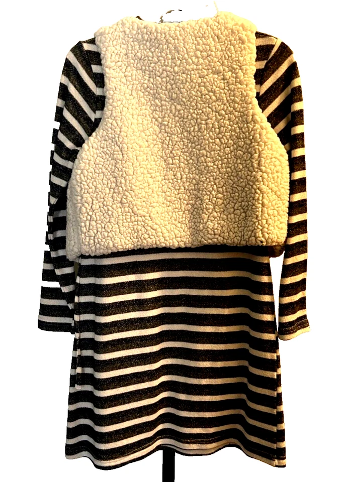 Chaleco de Vestir Niña 12 Gris Blanco Azul Rayas Terry Sherpa 2 Piezas Emily West Foto 2 de 4