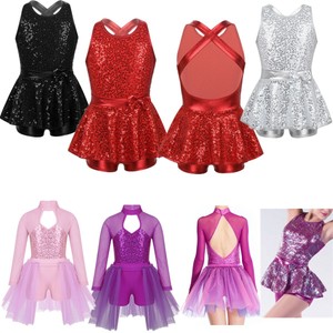 Girl Modern Ballet Jazz Leotard Dress Shiny Metallic Ballerina Dancewear Costume