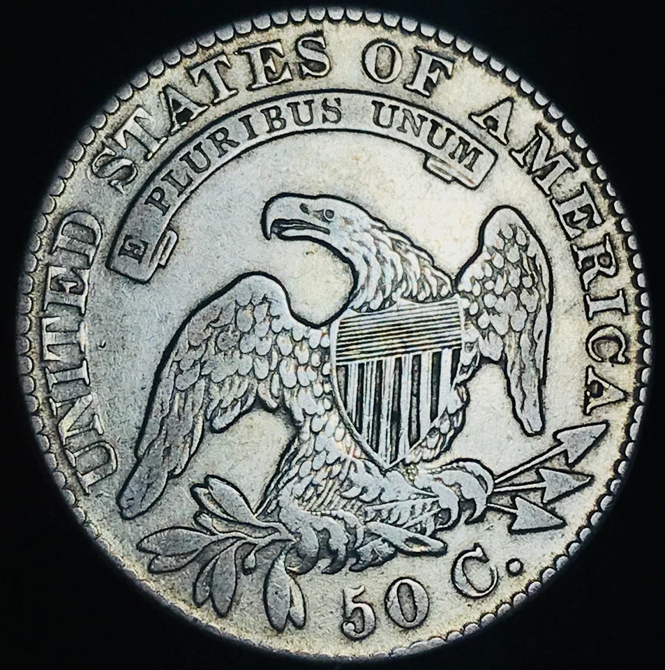 Moneda de medio dólar busto tapado 1829 50C elección sin clasificar 90 % plata de Estados Unidos CC24973 Foto 3 de 4