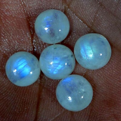 100% Natural Amazing RAINBOW MOONSTONE ROUND 10 MM CABOCHON GEMSTONE 5 Pcs LOT 
