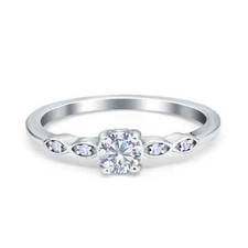 Petite Dainty Wedding Ring Round Shape Ring Simulated CZ 925 Sterling Silver