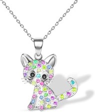CANIPHA Cat Pendant Necklace for Girls Kids,Small Cute Kitty multicolor