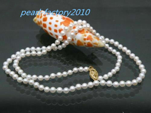 AAA+ Real Natural Akoya White Pearl Necklace – 4-5mm, 14k Yellow Gold, Choose Length 16-22 Inches