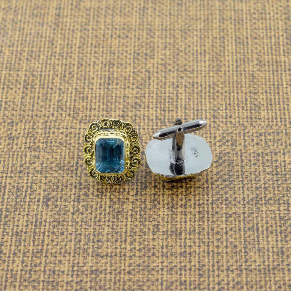 Gemelos de cianita para hombre enchapados en oro 925 joyas de piedras preciosas reales Foto 4 de 4