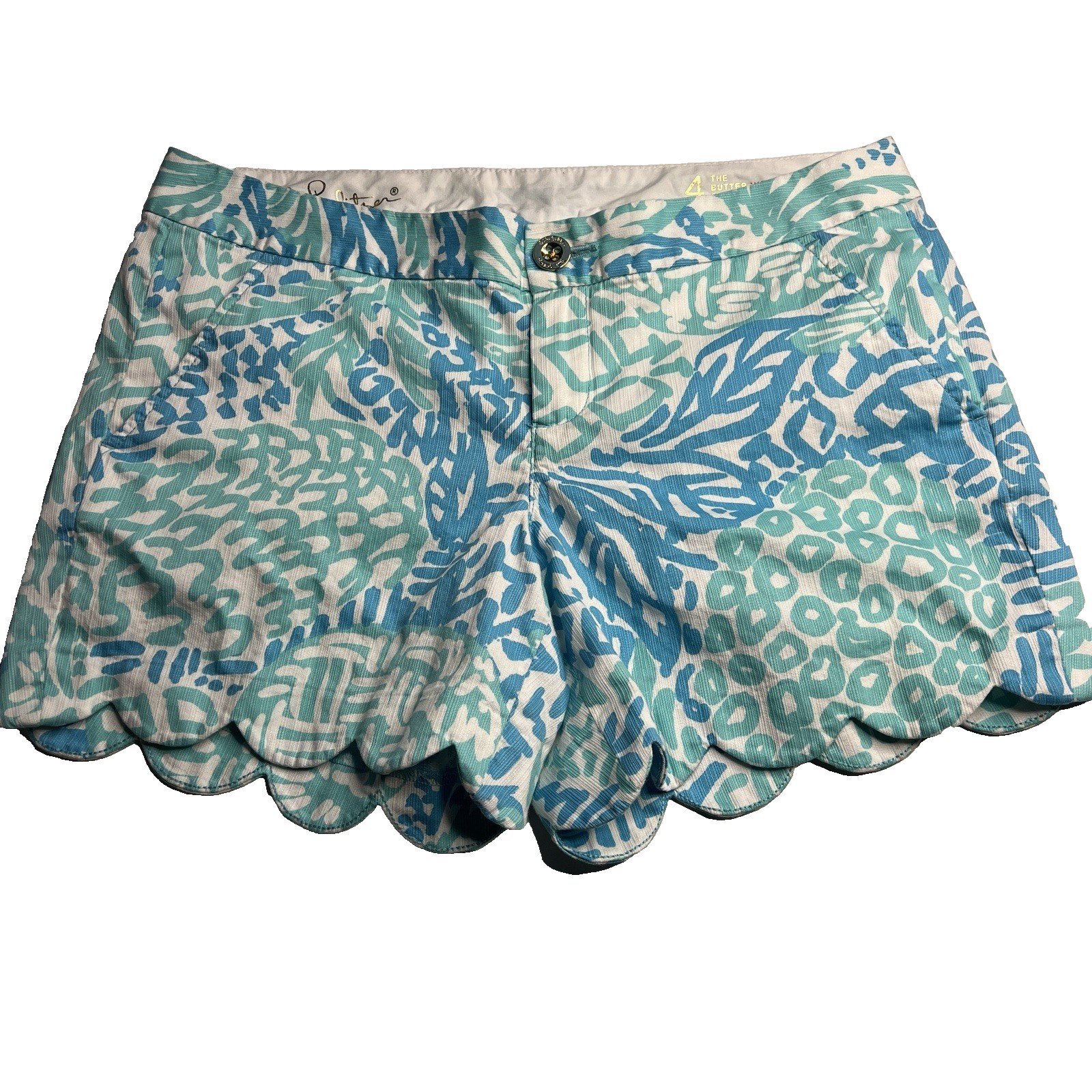 Lilly Pulitzer Women’s Buttercup Shorts Size 4 Blue Floral Scallop Hem Coastal