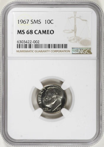 1967 SMS Roosevelt Dime 10c NGC MS68 CAMEO