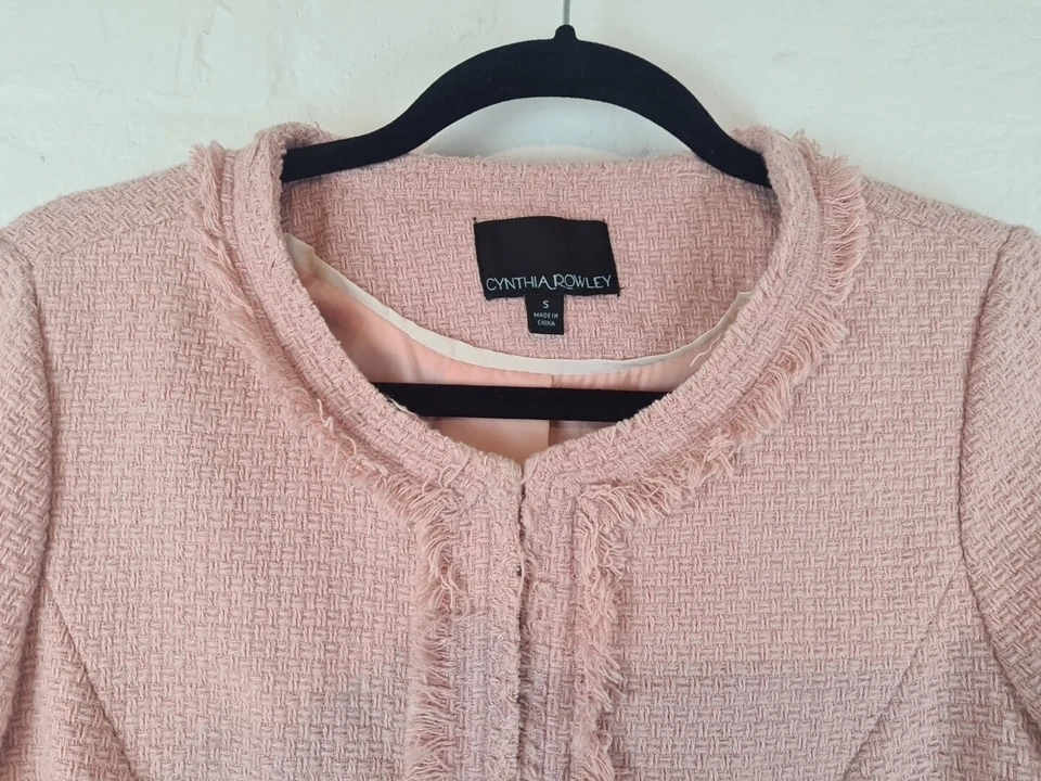 Cynthia Rowley Pink Tweed Fringe Jacket Size Small - Image 3 of 4