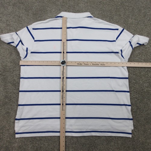 Polo Ralph Lauren Shirt Mens 2XB White Blue Striped Pink Pony Pique Knit Golf - Picture 9 of 12