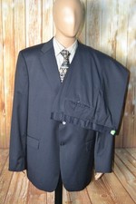Hart Schaffner Marx Men Black Wool Stripe 2 Front Button Suit Sz 48R Wst 40x38