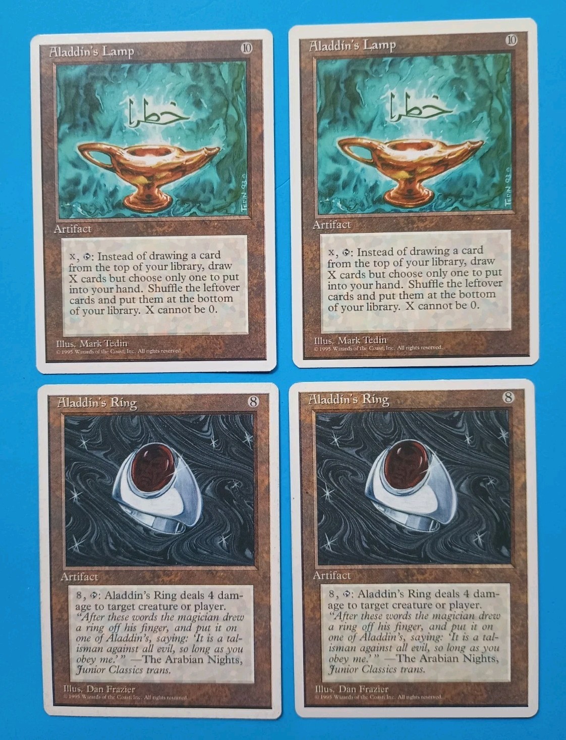 Magic  MTG Fourth (4th) Edition 2 ALADDIN'S RING  & 2 ALADDIN'S LAMP LP/EX  RARE