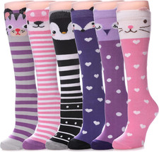 3-12 Years Girls Knee High Socks Kids One Size, 6 Pairs Animal C