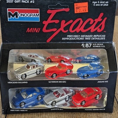1/87 Monogram Mini Exacts 6 Cars MERC GULLWING 250 GTO XKE ZR-1 T-BIRD SC