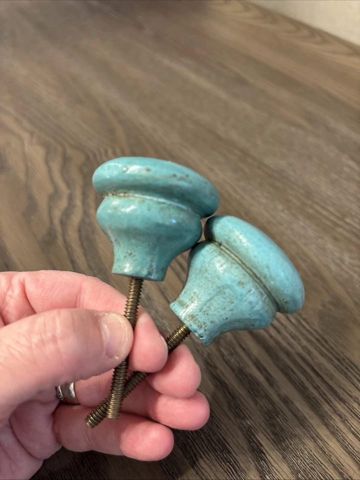 Дверные ручки винтажный деревянный бирюзовый синий набор из 2 шкафов без винта сзади - Изображение 3 из 4