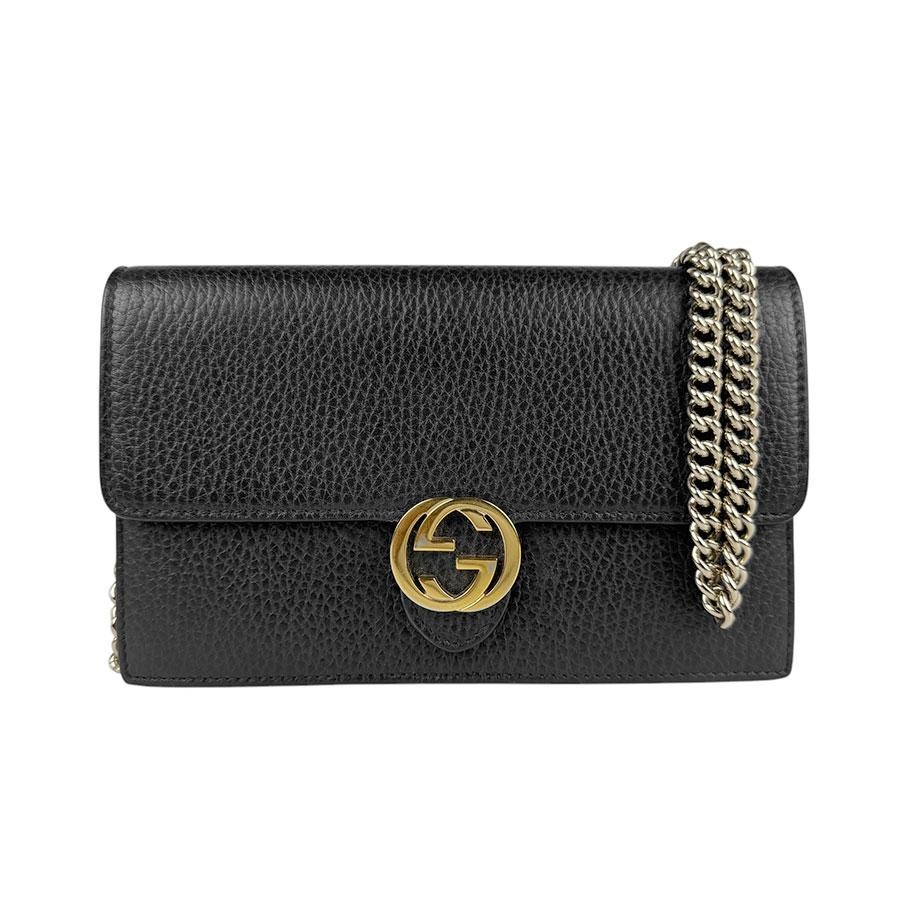 Gucci Black Gold Leather Chain Strap Crossbody Bag with Metal Accents