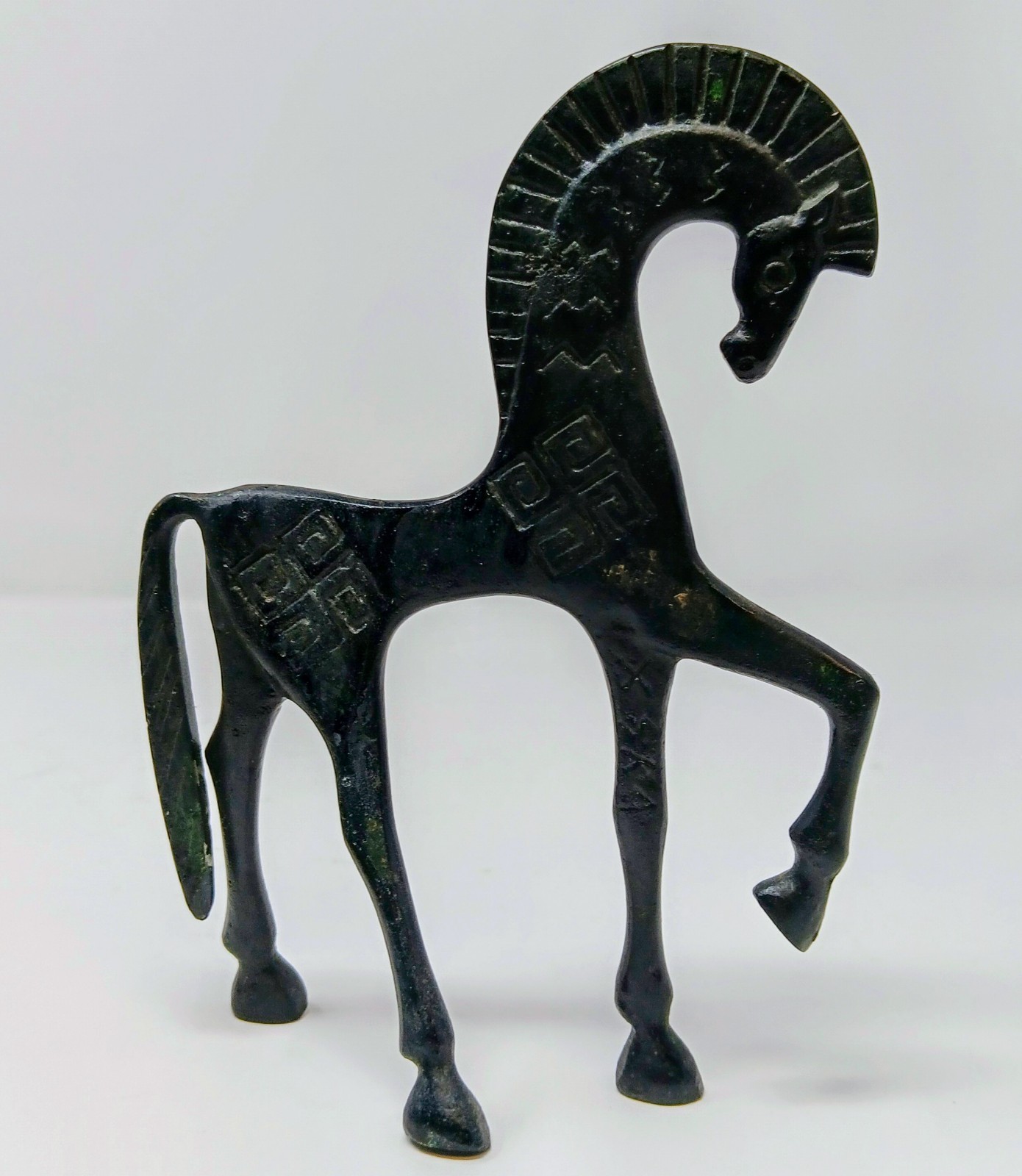 Vintage MCM Etruscan Bronze Greek Horse Sculpture by Weinberg Modernist Decor