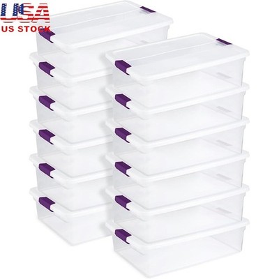 Clear Storage Bin W/ Latching Lid Durable Plastic Organizer Stackable Container