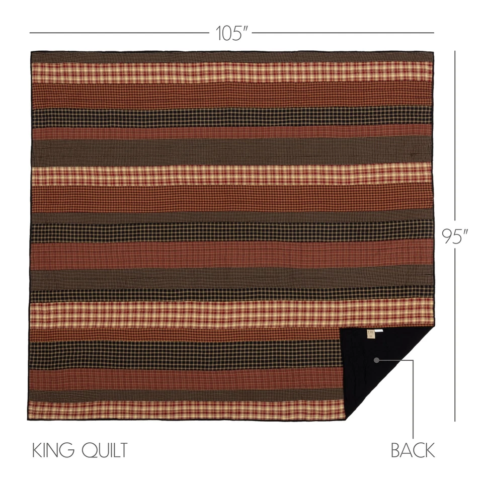 Rustic King Quilt Red Patchwork Beckham Cotton Striped Bedroom Decor VHC Brands - Image 3 of 4