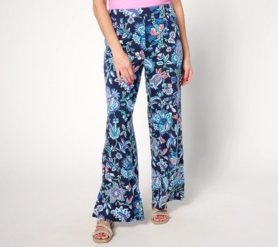 Denim & Co. Tall Wide Leg Pant with Slits Blue Paisley XS New