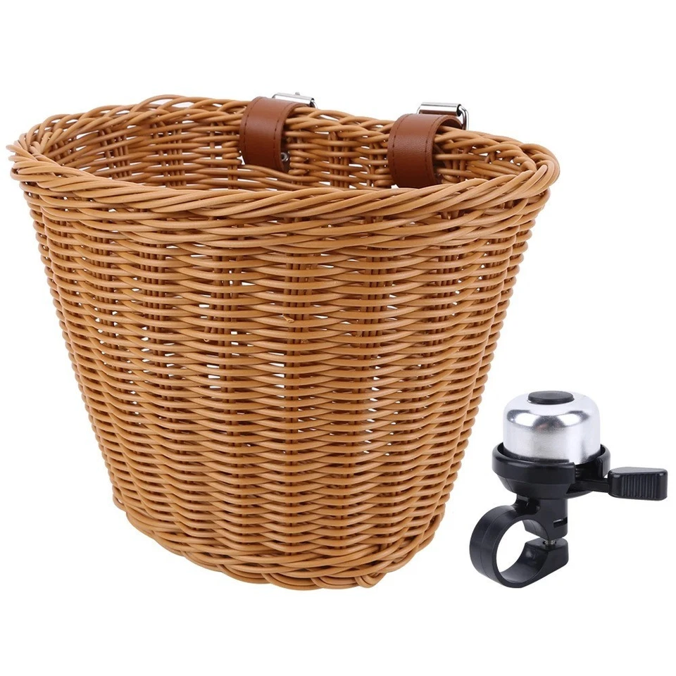 Retro Bike Basket Wicker Woven Bicycle Front Basket Handlebar Basket For Kids - Image 4 of 4