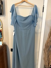 Azazie Mabel Blue  Bridesmaid Prom Dress, Strappy A-line Floor Length